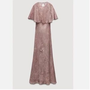 ZARA Collection Pink Cape Layered Print Dress Size L - New w/Tags!